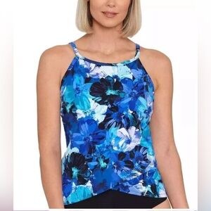 Swim Solutions Women's Tankini Top Blue Floral Swimsuit Underwire NWT size 10